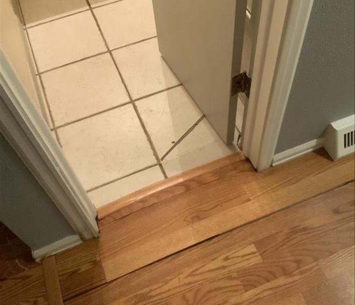 Entry way between wood flooring and a tile room. 